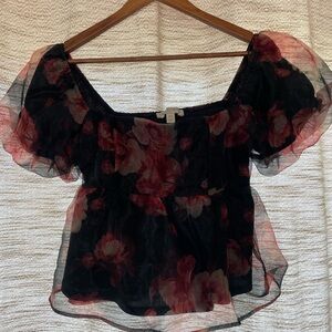Floral Black and Red Women's Top